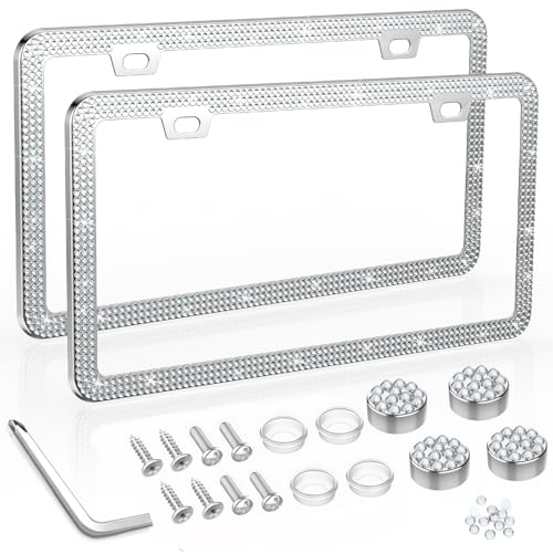 SHARE&CARE Bling License Plate Frame, Crystal License Plate Cover, Car License Plate Holder with Rhinestone Screw Set, Women Gift for Mom, Wife, Her - 2 Pack (WHITE2) - color: WHITE2