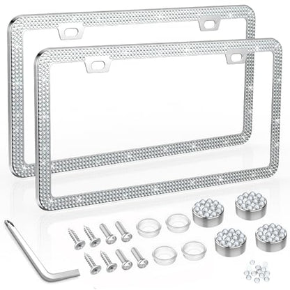 SHARE&CARE Bling License Plate Frame, Crystal License Plate Cover, Car License Plate Holder with Rhinestone Screw Set, Women Gift for Mom, Wife, Her - 2 Pack (WHITE2) - color: WHITE2