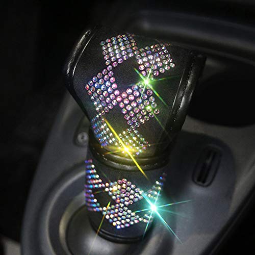 Plush Auto Gear Shift Knob Cover with Crystal Glitter Bling Rhinestones for Girls,Lady Universal Fit (Bling) (Bling Colorful) - color: Bling Colorful