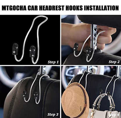 Car Headrest Hooks Car Purse Hook(2 Pack),Bling Car Bag Hooks, Car Hook for Purses and Bags Cute Metal Car Purse Holder Hook, Bling Car Accessories for Women, Black - color: Black