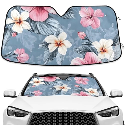 Pink Hibiscus Flower Windshield Sunshade Car Sun Shade Front Window Shade for Truck SUV Blocks UV Rays Sun Reflector Visor Protector Accordion Folding - color: Multi119