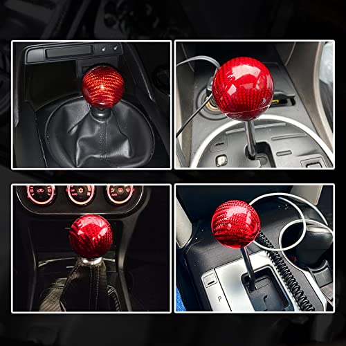 Carbon Fiber Shift Knob Gear,Universal Carbon Fiber Style Round Ball Shift Knob with 3 Adapter Shift Lever (Red) - color: Carbon Fiber(Red)