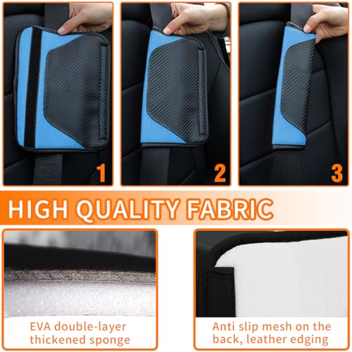 2PCS Car Seat Belt Cover, Carbon Fiber Safety Seatbelt Shoulder Strap Covers, Breathable Leather Soft Harness Pad for Car Interior Accessories (Black/Blue) - color: Black/Blue