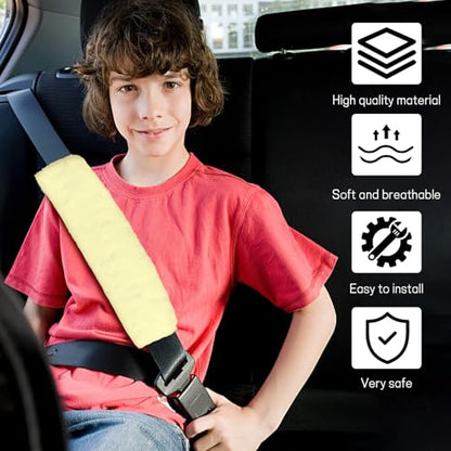 2 Pack Car Seatbelt Covers Shoulder Pad, Soft Faux Sheepskin Seat Belt Shoulder Cover for a Comfortable Driving, Seat Belt Shoulder Strap Covers Helps Protect Your Neck and Shoulder (Beige) - color: Beige