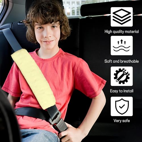 2 Pack Car Seatbelt Covers Shoulder Pad, Soft Faux Sheepskin Seat Belt Shoulder Cover for a Comfortable Driving, Seat Belt Shoulder Strap Covers Helps Protect Your Neck and Shoulder (Beige) - color: Beige