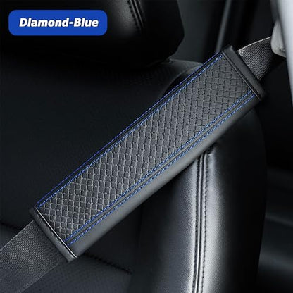 Car Seat Belt Cover Pads, Leather Seat Belt Cover, Universal Car Seat Belt Shoulder Strap Covers, Breathable Leather Soft Harness Pad Protect Your Neck and Shoulder, 2 PCS (Diamond-Blue) - color: Diamond-Blue