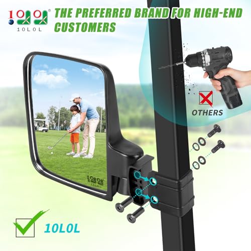 10L0L Golf Cart Mirror No Drilling Side Mirrors Universal for Yamaha, Club Car, EZGO, Folding Side Rear View Mirrors Adjustable 180 Degree HD Glass - style: Only Side Mirrors