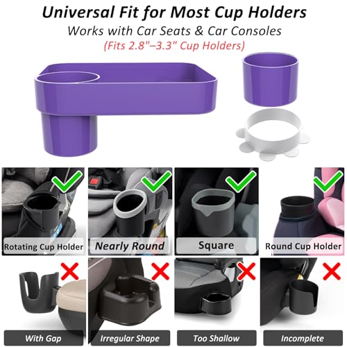 Car Seat Snack Tray for Kids, Mess-Free Square Travel Tray Cup Holder Snack Tray, Durable Car Food Tray for Toddlers, Universal Fit Kids Travel Road Trip Essentials (purple) - color: purple