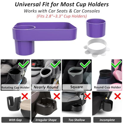 Car Seat Snack Tray for Kids, Mess-Free Square Travel Tray Cup Holder Snack Tray, Durable Car Food Tray for Toddlers, Universal Fit Kids Travel Road Trip Essentials (purple) - color: purple