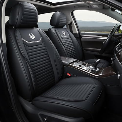 OASIS AUTO Car Seat Covers Full Set Premium Waterproof Full Coverage Faux Leather Luxury Universal Fit for SUV, Sedan, Pick-up Truck, Premium Interior Protectors (OD-008 Black) - color: Black