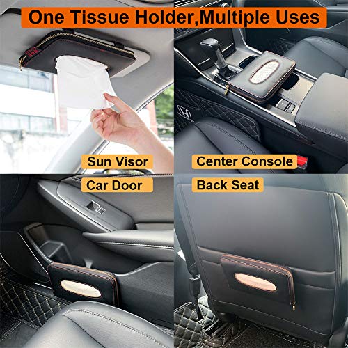 Car Tissue Holder, Sun Visor Tissue Holder, Car Visor Napkin Holder, PU Leather Backseat Tissue Case Holder for Car Vehicle with Zipper (Black) - color: Black