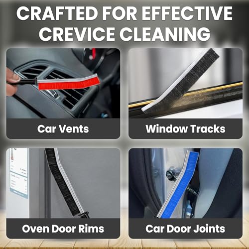 Crevice Cleaning Brush Set – 3Pcs Hard Bristle Cleaning Tools in Black, Red & Blue for Grout, Tile Floors, Gaps & Narrow Spaces – Small Grout Scrub Brush for Bathroom, Shower, Window Tracks, Kitchen - size: Pack of 3 - Black, Red, & Blue