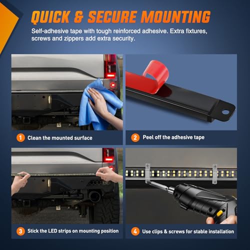 Nilight 60 Inch Truck Tailgate Strobe Light Strip Tail Emergency Bar Rear Window Warning Lamp Ultra-Bright Double Row 360 LED for Pickup Trailers Construction Vehicles Car SUV, Amber White - color: 60" Tailgte Strobe Amber White