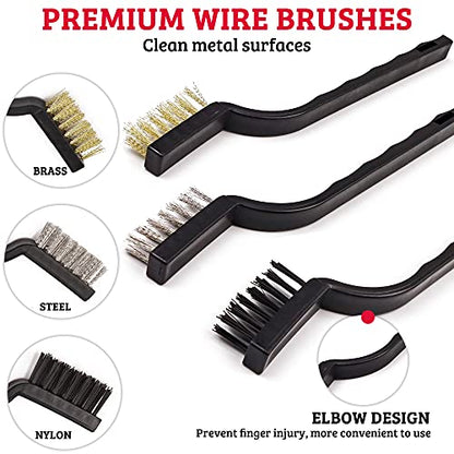 TAKAVU Complete Car Detailing Kit (12pc) - Detail Brushes, Wire Brushes, Vent Duster & Microfiber Towel for Wheels, Interior, Exterior, Engine Bay & Motorcycle Cleaning