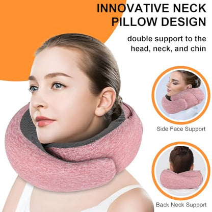 Travel Pillow - Hooded Neck Pillow Airplane Memory Foam Filling for Plane,Cars Sleeping, Road Trip, Long Flights, Portable Plane Accessories, Includes Eye Mask & Earplugs (Red)