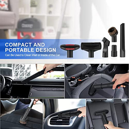 11PCS Universal Vacuum Attachment Kit Wet Dry Plastic Vacuum Hose Adapter 1-1/4" Vacuum Cleaners Accessories with Horse Hair Brush Extension Wand Flexible Crevice Tool Adapter for Shop Vac Accessories
