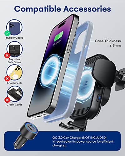 ZeeHoo Wireless Car Charger, 15w Fast Charging, Auto Clamping Car Phone Mount, Cell Phone Holder Charger, for iphone17 16 15 14 13 12 11 Pro Max Xs, Etc. (Black) - color: Black