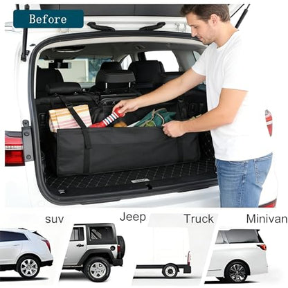 Car Trunk Organizer Hanging Bag, Waterproof Backseat Storage for SUV Jeep Truck Minivan, Black, 35.4 x 11.2 Inches, Foldable - color: black