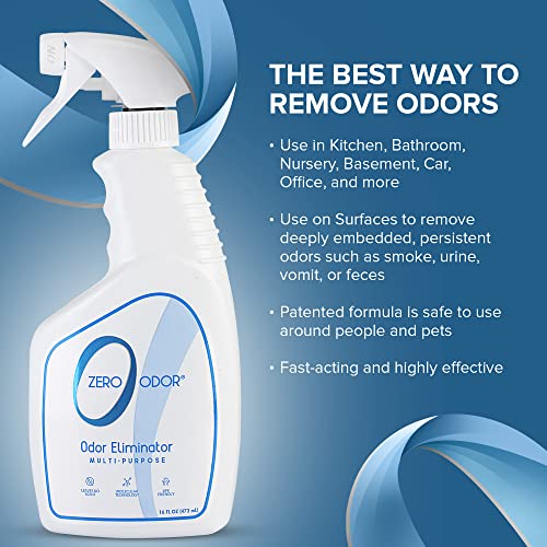 Zero Odor – Multi-Purpose Odor Eliminator - Air & Surface Odor – Patented Technology for Bathroom, Kitchen, Fabric, Closet- Smell Great Again, 16oz - size: 16 Fl Oz (Pack of 1)