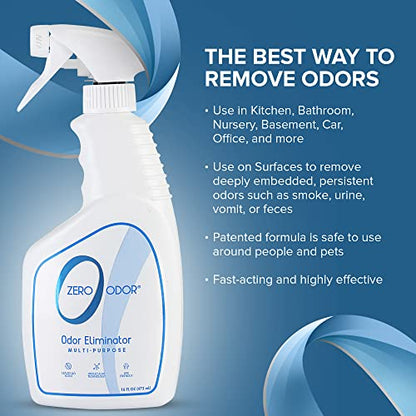 Zero Odor – Multi-Purpose Odor Eliminator - Air & Surface Odor – Patented Technology for Bathroom, Kitchen, Fabric, Closet- Smell Great Again, 16oz - size: 16 Fl Oz (Pack of 1)