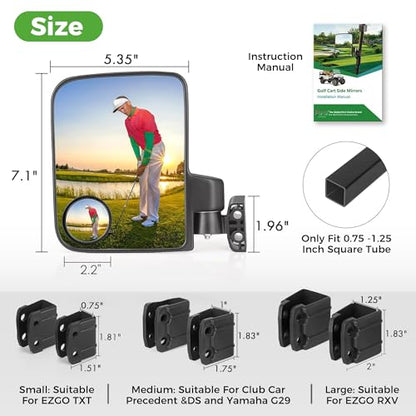 10L0L Golf Cart Mirror Universal for Yamaha, Club Car, EZGO, No Drilling Extra Large Side Rear View with Blind Spot Mirror Folding Adjustable 180 Degree - style: with Blind Spot Mirror