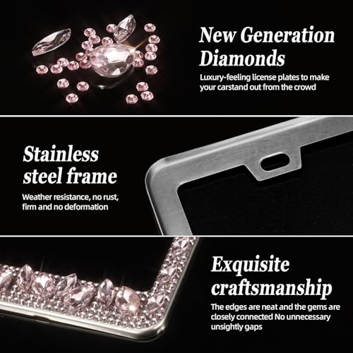 OKLPF Single Luxury Rhinestone License Plate Frame – Elegant Black Bling with Glitter Crystals, Diamond Bedazzled License Plate Cover，Anti-Theft Screws & Gift Box, Fits Standard US Plates(Pink) - color: Pink, size: 1pc
