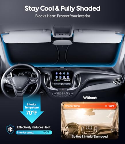 Wigoo for Chevrolet Equinox Windshield Sunshade [OEM Design, 100% Sun Blockage] Foldable Heat Insulation Sun Shade with Storage Bag, for Chevrolet Equinox (2018-2026), Silver Coating - size: for Chevrolet Equinox(2018-2026)