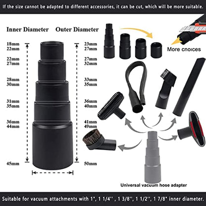 11PCS Universal Vacuum Attachment Kit Wet Dry Plastic Vacuum Hose Adapter 1-1/4" Vacuum Cleaners Accessories with Horse Hair Brush Extension Wand Flexible Crevice Tool Adapter for Shop Vac Accessories