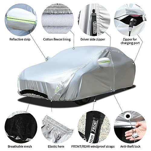 TECOOM Car Cover Fit for Tesla Model 3 - Waterproof All Weather, 2017-2023 Model 3 Cover with Fleece Lining, Ventilated Mesh, Charge Port Opening, Zipper Door, Trunk Opening - size: Tesla: Model 3