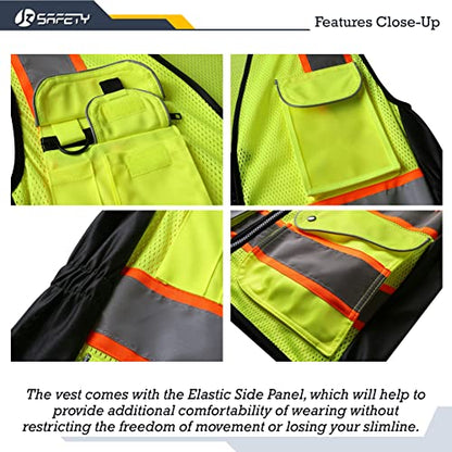 JKSafety Women Hi-Vis Reflective Safety Vest | Neon Color body Sewed Reflective Strips Breathable Lightweight ANSI Compliant - color: V168-yellow, size: X-Large