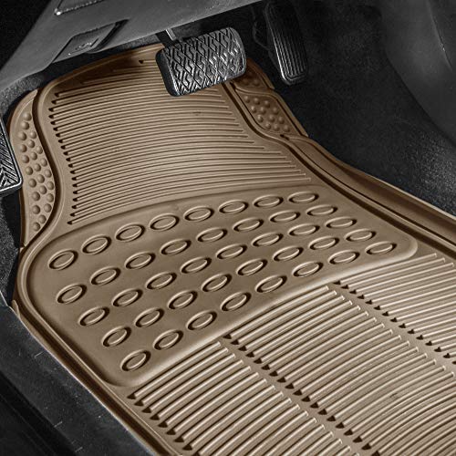 FH Group Trimmable Non-Slip Rubber Floor Mats 3 Row Set - Universal Fit for Cars Trucks and SUVs (Beige) F11305 + F16400 - color: Beige, style: 3 Row Set + Cargo