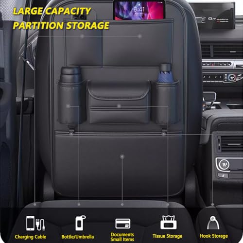 Tumecos Car Backseat Storage Bag,Seat Back Organizer with Tissue Box,Multifunctional Kick Mat,Backseat Protector Cover Pad,Large Capacity Seat Back Storage Hanging Bag(Style A) - style: Style A