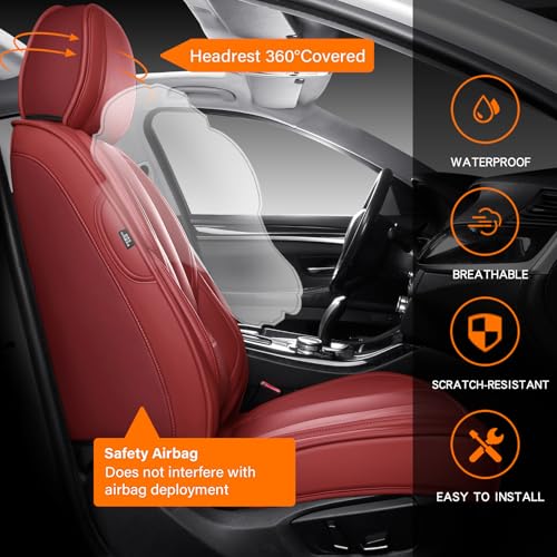 MINGBRON Front Car Seat Covers, Leather Car Seat Covers, Fit for Most Cars SUV and Most Sedan Red - color: Red 3, size: 2 Seat Covers (Front Only)
