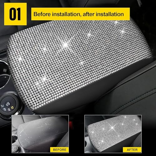 AOMSAZTO Bling Crystal Diamond Console Covers for 2011-2019 Ford Explorer Leather Armrest Covers - color: Bling