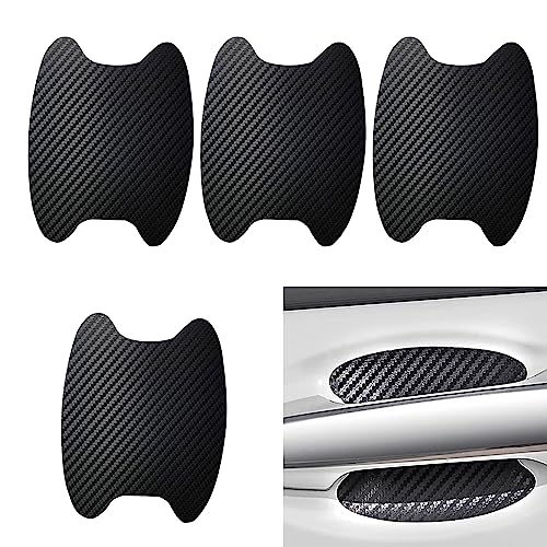 4 PCS Carbon Fiber Door Handle Cover, Leather Car Side Door Handle Sticker, Universal Car Door Handle Protective Film (Black)