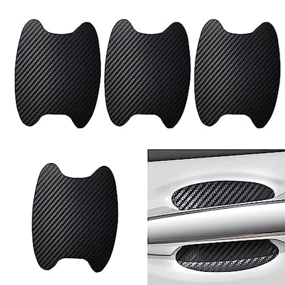 4 PCS Carbon Fiber Door Handle Cover, Leather Car Side Door Handle Sticker, Universal Car Door Handle Protective Film (Black)