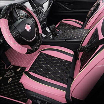 Car Seat Covers Front Seats, Super Luxurious Heavy Universal Duty Waterproof Leather Automotive Vehicle Cover for Cars SUV Pick-up Truck, Non-Slip Seat Pink Car Accessories (2 PCS Front/Black Pink) - color: 2 PCS Front/Black Pink