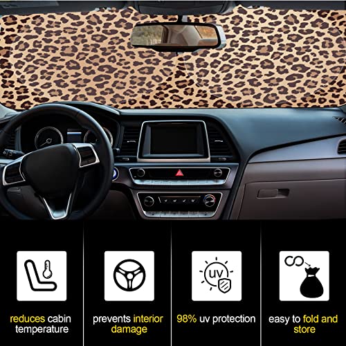 Windshield Sun Shade Foldable Car Front Window Covers for Car Accessories Sun Heat UV Rays Visor Protector Protection for Universal Cars SUV Truck(Nice Leopard) - style: Nice Leopard