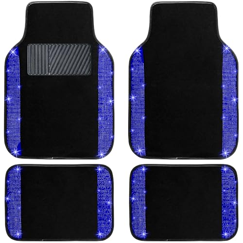 NBTEPEM Blue Bling Car Floor Mats Full Set, Universal Fit Most Cars,SUV, Trucks, 4 pcs Sparkle Glitter Diamond Carpet for Women Girls with Anti-Slip Pad (Blue Diamond) - color: Blue Diamond, size: Car Floor Mats (4 Pieces)