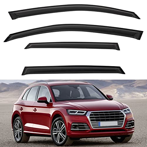 4pcs Front+Rear Smoke Tint Sun/Rain Guard Outside Mount Tape-On Vent Window Visors Compatible with 09-17 Q5/SQ5 8R - size: Compatible with 2009-2017 Audi Q5/SQ5 8R