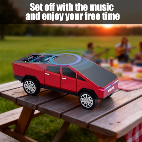 Futuristic Truck Bluetooth Replica Speaker with LED Display Screen – Portable Future-Style Audio with TWS Link, FM Radio, LED Lighting and Built-in Mic, For Every Technology and Truck Lover (Red) - color: Red