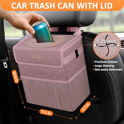 Vankor Car Trash Can Cute Trash Bag Bin Hanging Waterproof Automotive Garbage Cans Leak Proof Vehicle Trash Can Diamond Pattern-Pink - color: Quilted-Pink, size: 2.2 Gallons