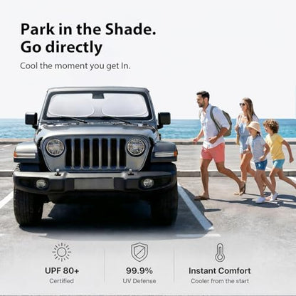 Upgraded Windshield Sun Shade for Jeep Wrangler 2000-2026 and Gladiator [Super Heat Insulation, 99.9% Sun Protection] Foldable Sunshade with Storage Bag, Car Accessories, XS (59 x 21 in) - size: Xs | 59"l X 21"w