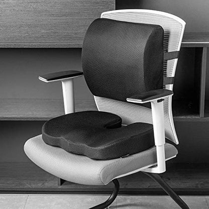 Amazon Basics Comfortable Seat Cushion & Lumbar Support for Office Chairs, Memory Foam with Cooling Gel, Non-Slip, Black - size: Seat Cushion & Lumbar Support, style: Memory Foam