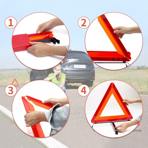 AYKRM 3Pack Car Warning Triangle Heavy Reflective Warning Road Safety Triangle Kit Suitable for car Breakdown and Temporary Parking on the Road. - color: Red-M-3