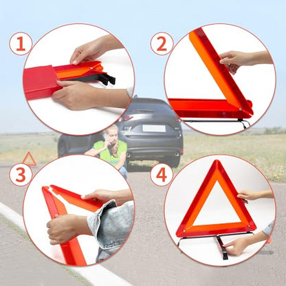 AYKRM 3Pack Car Warning Triangle Heavy Reflective Warning Road Safety Triangle Kit Suitable for car Breakdown and Temporary Parking on the Road. - color: Red-M-3