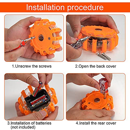 HEIGPAN GP903 LED Road Flares Safety Flashing Warning Lights, Magnetic Base Hook Carrying Bag 9 Flash Modes, for Car Truck Boat 3Pack(Batteries not Included) Orange - color: Battery-3pack
