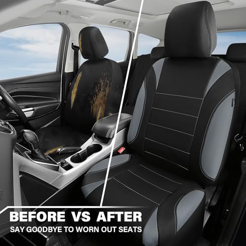 CAR PASS Waterproof Car Seat Covers Front Seats Only with 5mm Composite EVA, Neoprene Car Seat Cover with Separate Headrest Cover, Quick Setup Universal Fit for Car SUV Trucks,Airbag Compatible（Gray - color: Black and Gray