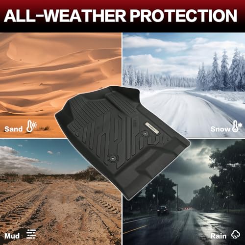 All Weather Floor Mat for 2014-2018 Chevy Silverado/GMC Sierra 1500 Crew Cab, 2015-2019 SLV/SRA 2500 3500 HD,TPE Car Mat Full Set 1st & 2nd Row All Weather Anti-Slip Waterproof Odorless - size: Chevy, style: 14-18 Chevy Silverado/GMC Sierra 1500 Crew Cab