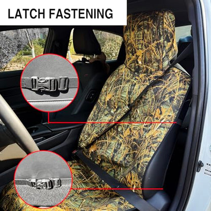 Universal Cloth Car Seat Covers Full Set with Buckle Fastening, Water-Resistant Fabric Auto Interior Protector – Fits Most Cars, SUVs, Trucks (Camouflage) - style: Camouflage